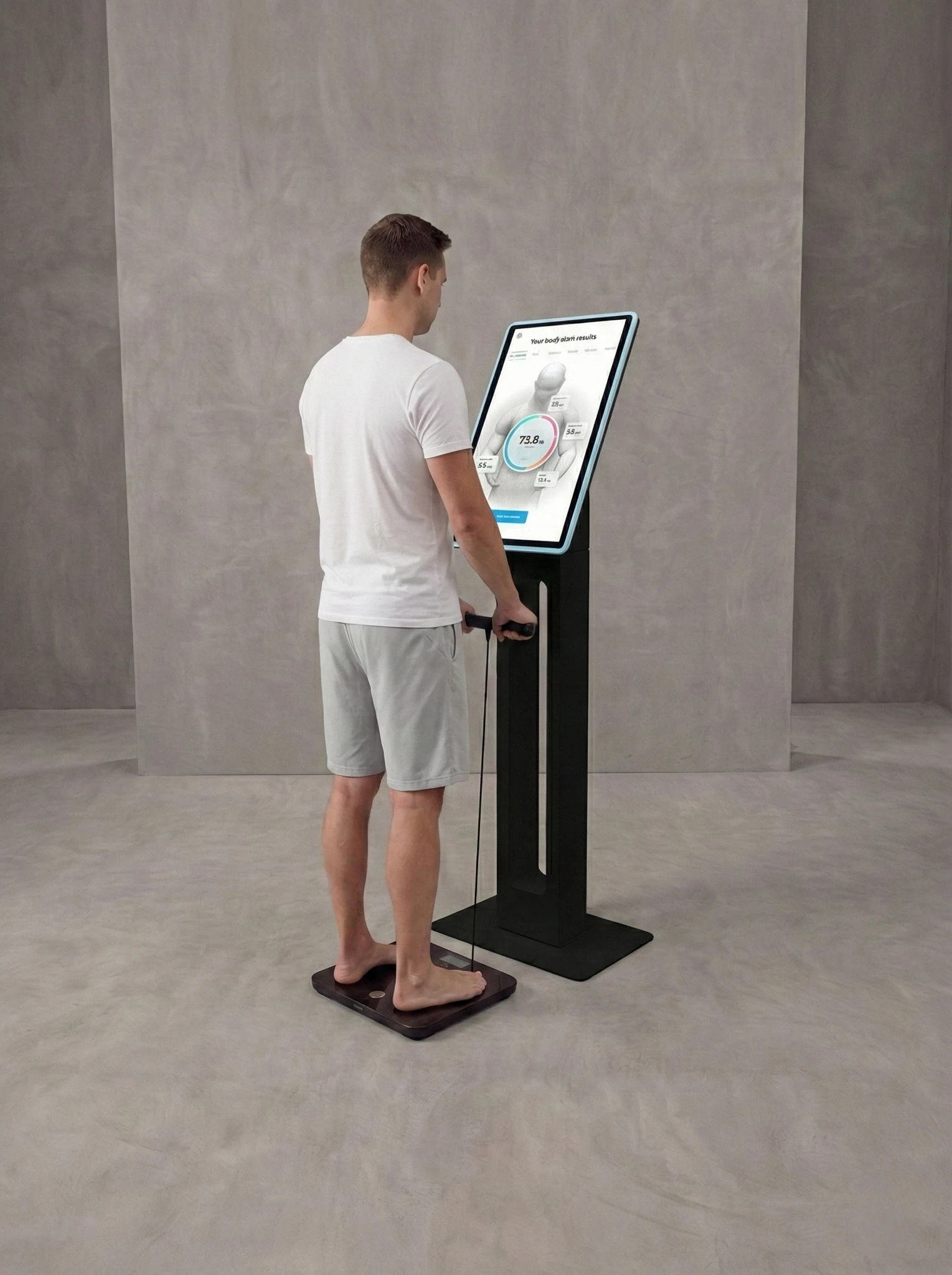 Person bei einer Neo Health Körperanalyse an einer Station